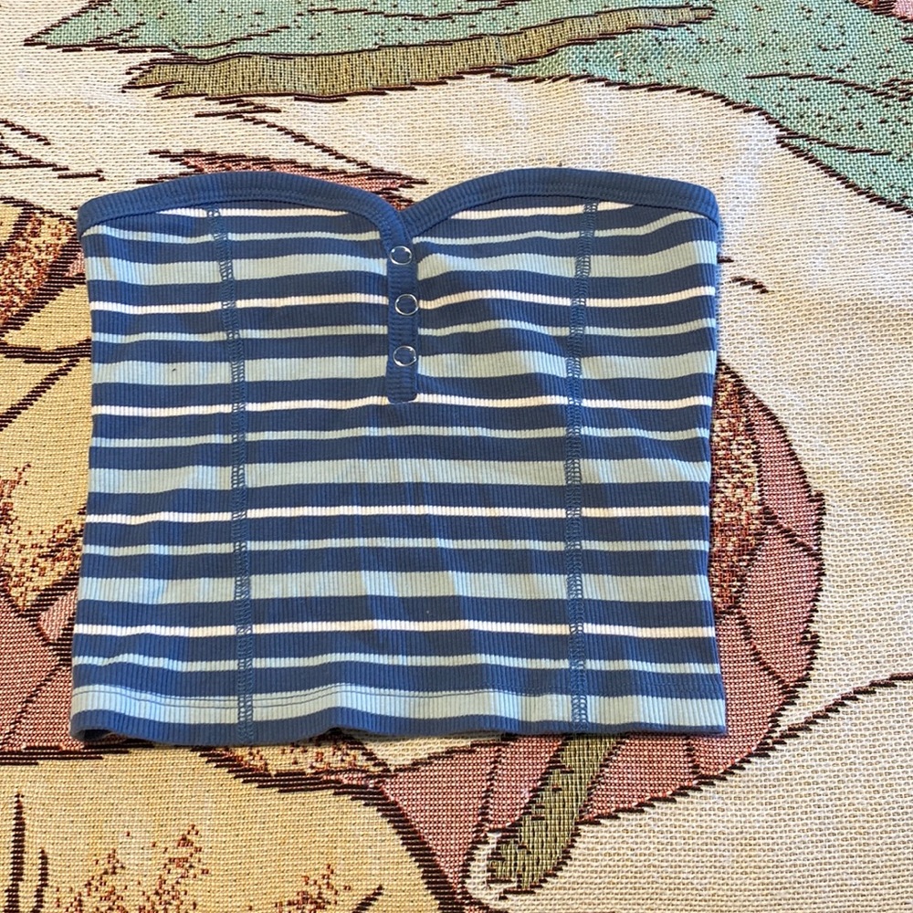 blue striped cropped tube top